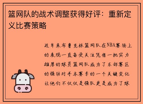 篮网队的战术调整获得好评：重新定义比赛策略