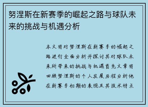 努涅斯在新赛季的崛起之路与球队未来的挑战与机遇分析